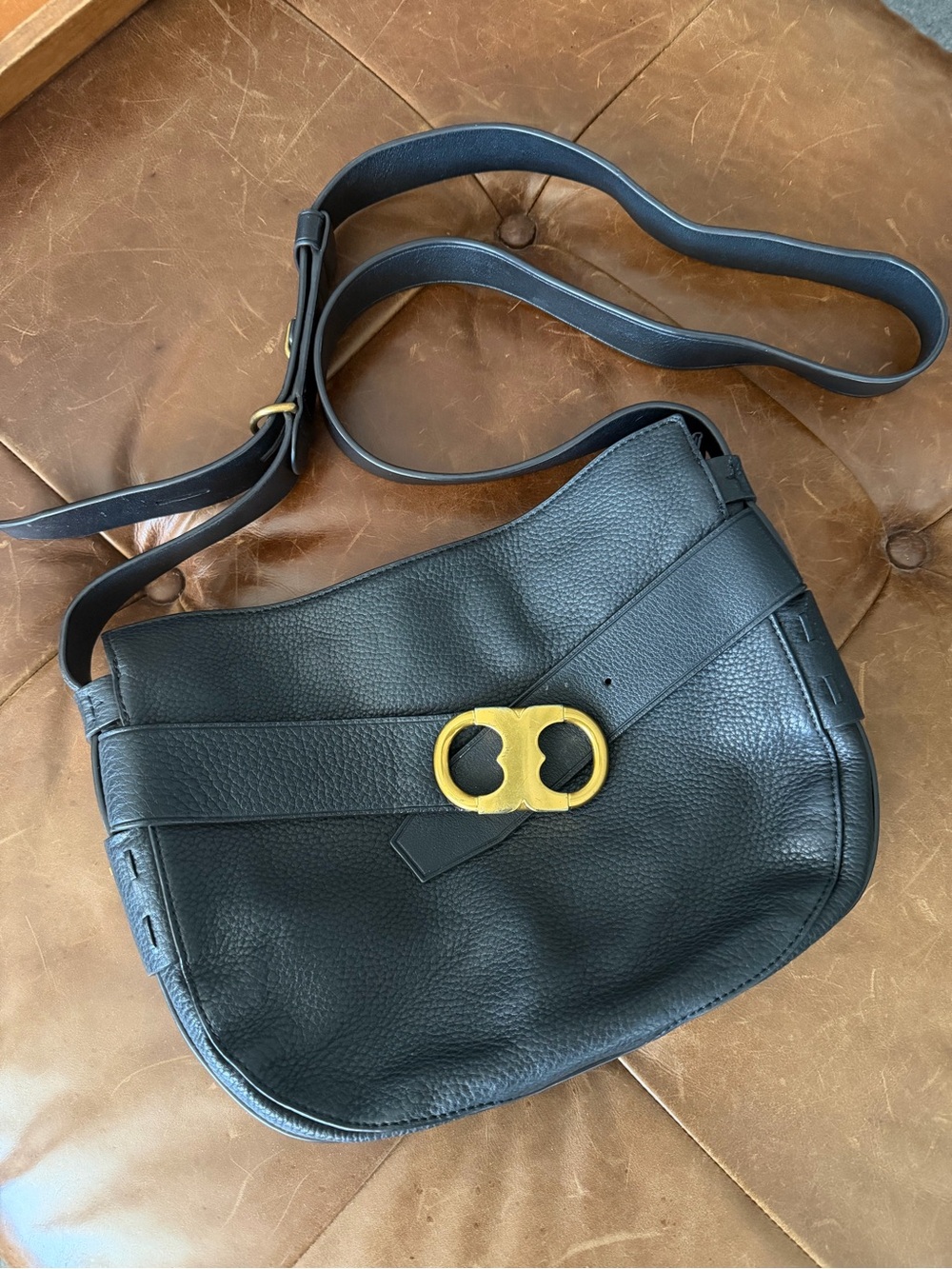 Tory Burch Black Crossbody with Gold Double Ring Hardware
